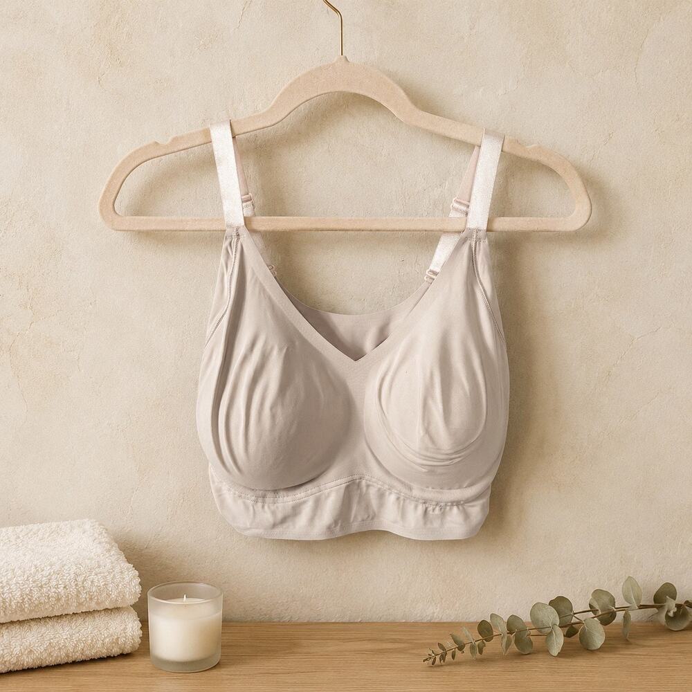 True & Co Nude Wireless V-Neck Molded Cup Bra Size L Adjustable Straps